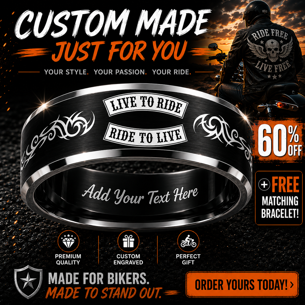 Biker Ring 😎 Today 60% Off + Free Bracelet! 🎁