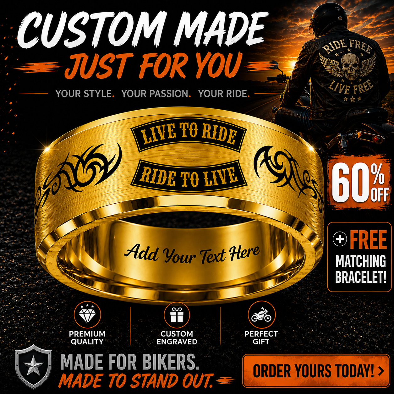 Biker Ring 😎 Today 60% Off + Free Bracelet! 🎁