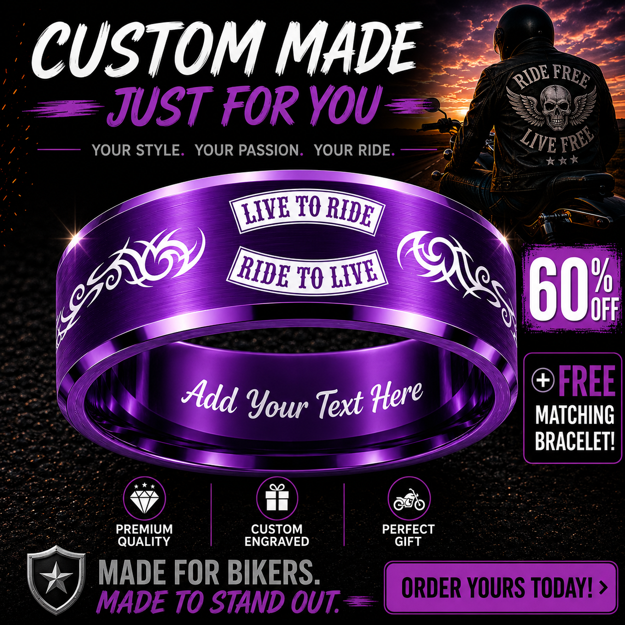 Biker Ring 😎 Today 60% Off + Free Bracelet! 🎁