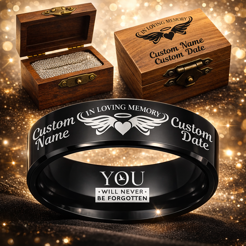 Memorial Ring + Engraved Wood Box + Free Bracelet 🎁