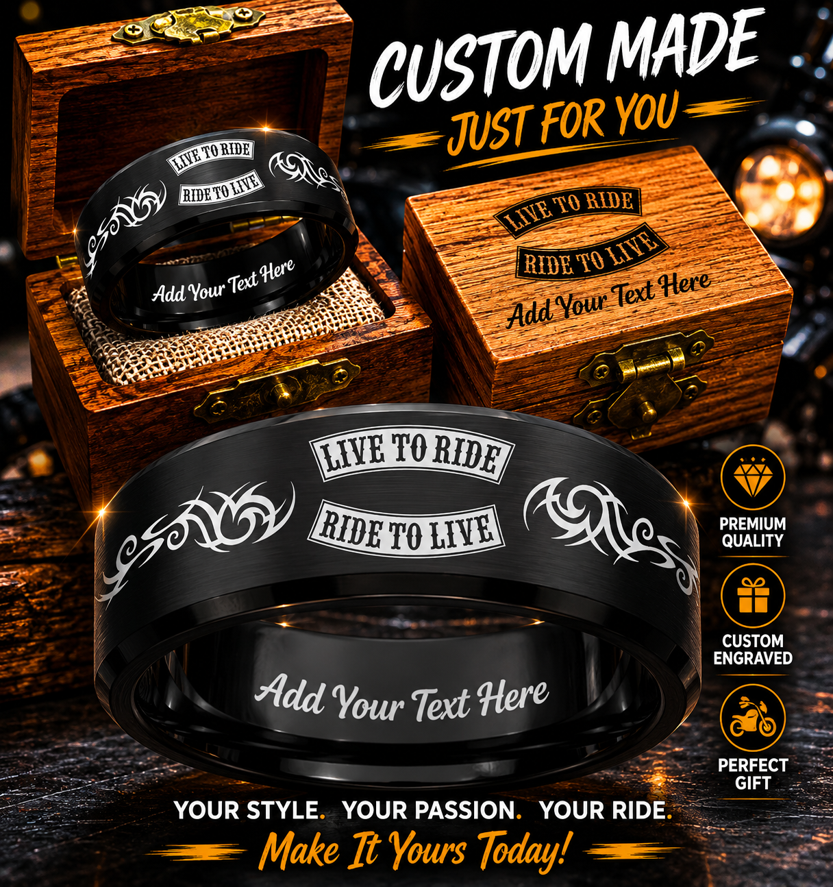 Custom HD Biker Ring Box Set + 3 Free Gifts