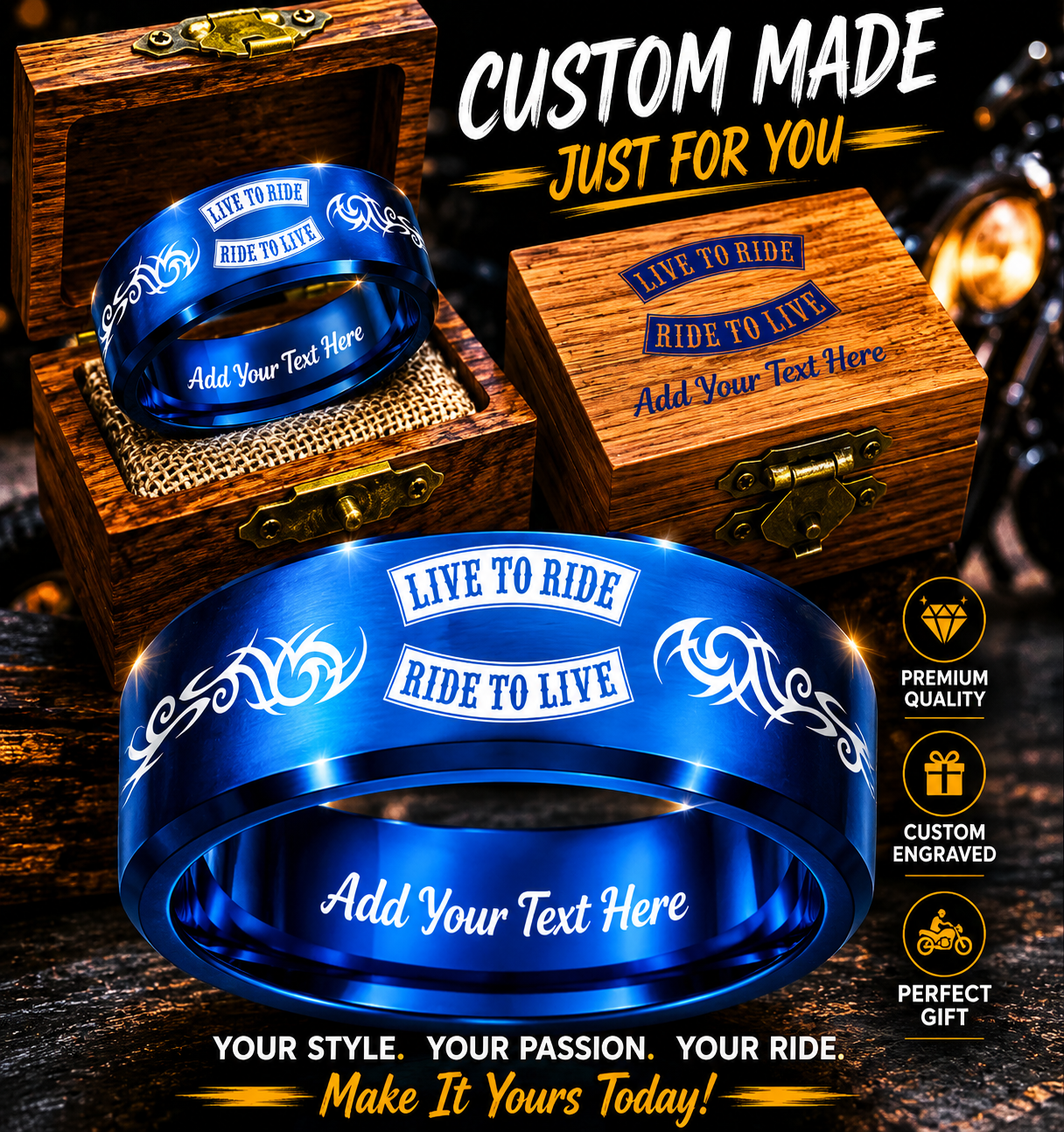 Custom HD Biker Ring Box Set + 3 Free Gifts