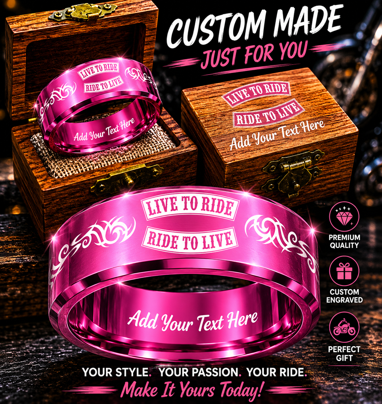 Custom HD Biker Ring Box Set + 3 Free Gifts