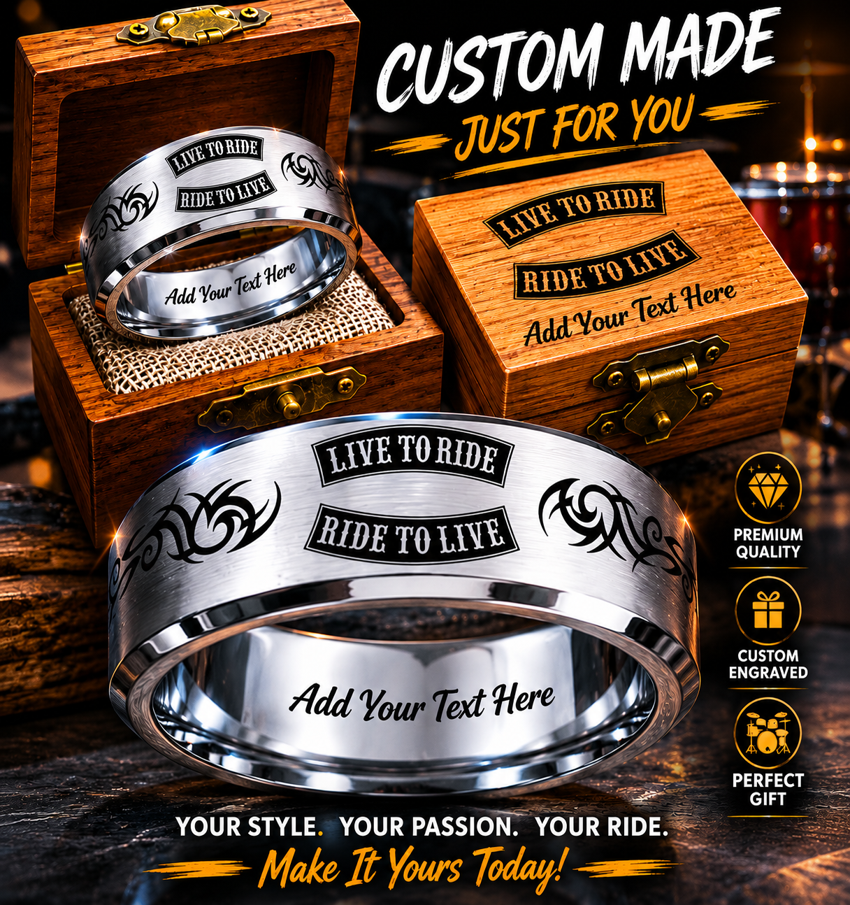 Custom HD Biker Ring Box Set + 3 Free Gifts